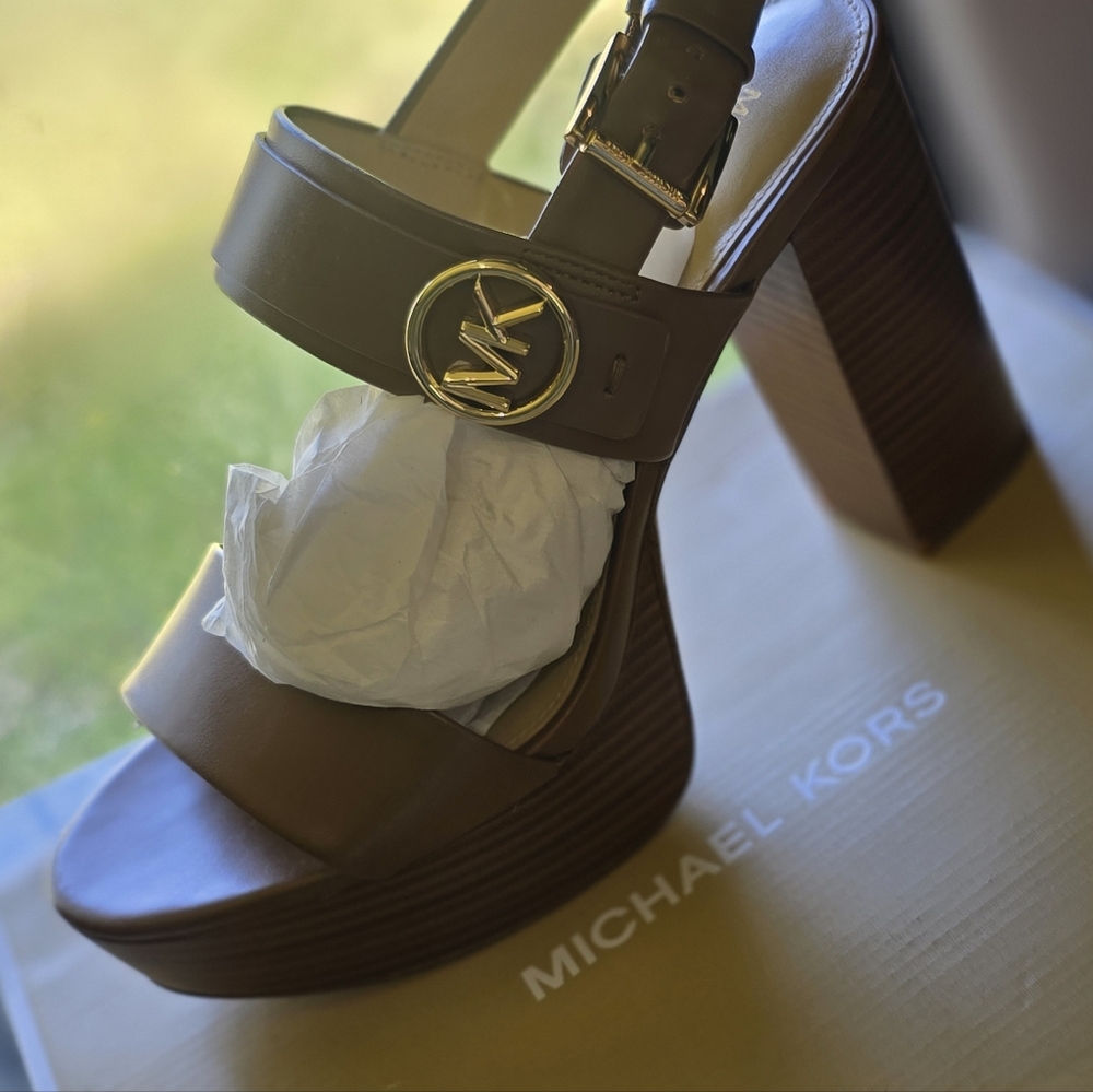 Michael Kors Brown Platform Sandals with Chunky Block Heel